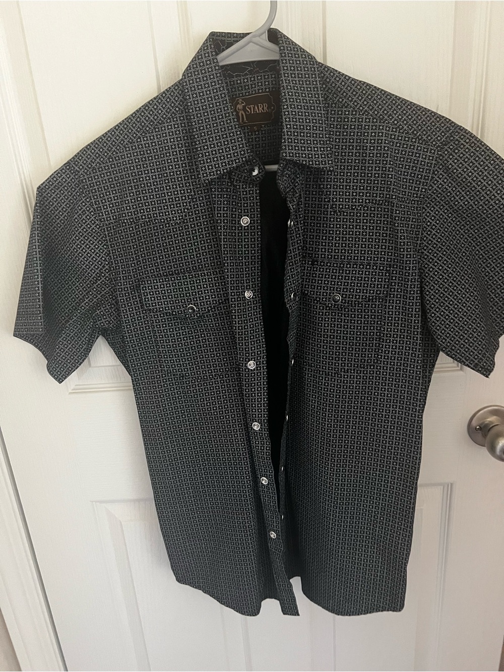 Short-Sleeve Black Geometric Button-Down Shirt